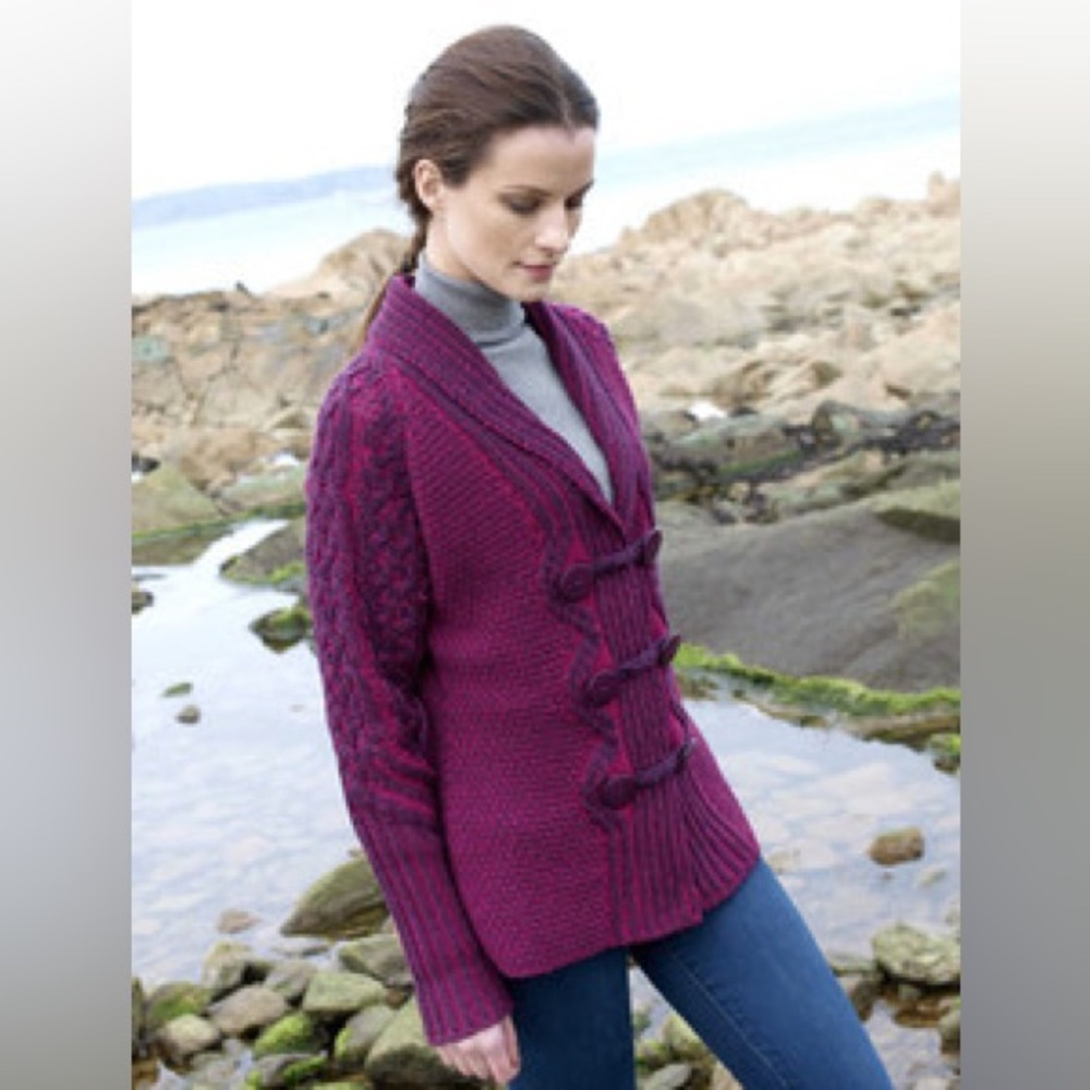 NWT Aran Sweater Market Shawl Neck Two-Tone Merino Cardigan Size XL‎